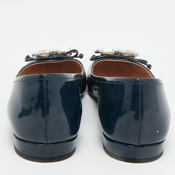 Miu Miu Navy Blue Patent Leather Crystal Embellished Ballet Flats Size 37 - Picture 5 of 7